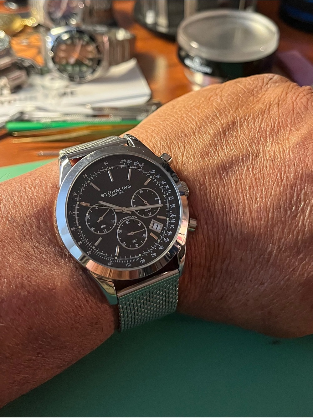 Stührling Original Black Chronograph Stainless Steel Watch - Picture 5 of 7
